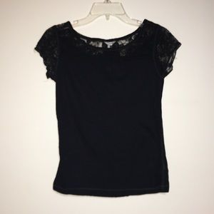 black t-shirt with lace design